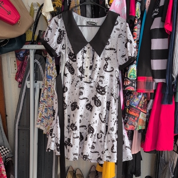 Dolls Kill Dresses & Skirts - Black and White Cat Print Dress